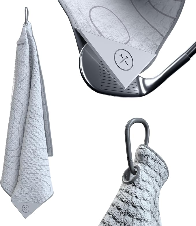 Blue Tees Golf Premium Magnetic Towel - Super Strong Magnet - Microfiber Waffle Design - Silicone Brush - Groove Cleaner - Bag Buckle
