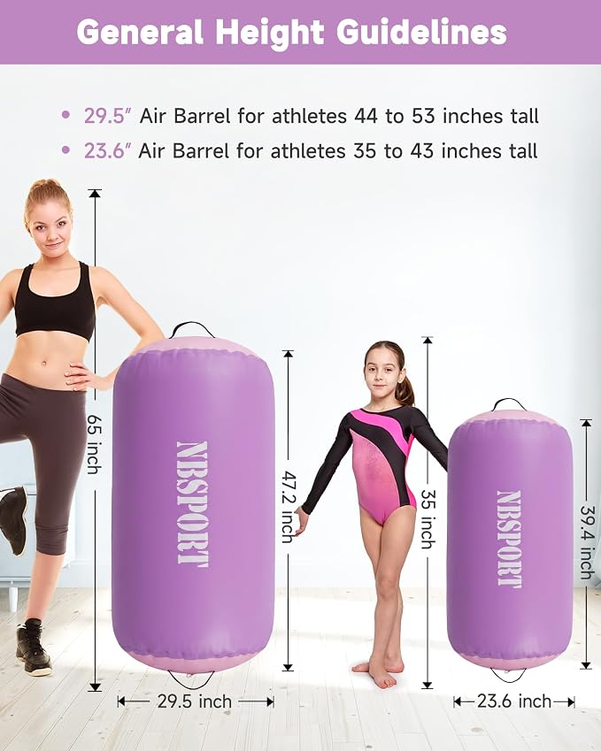 Air Barrel - Air Roller Gymnastics Barrel for Back Handspring Trainer, Air Tumble Mat with Pump for Gym Training/Yoga Balance Exercise/Cheerleading/Home and Outdoor Use