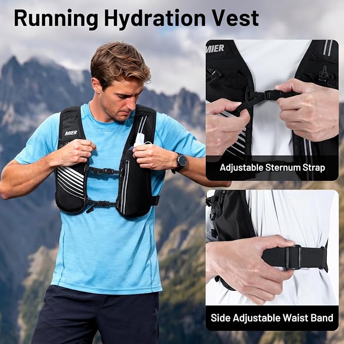 MIER Running Vest for Women Men, Lightweight Breathable Hydration Vest with 500ml Soft Flask Reflective Hydration Backpack for Marathon Cycling Hiking Jogging