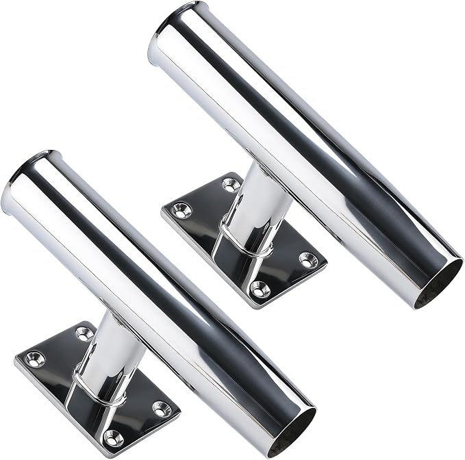NovelBee 2pcs Tournament Style Stainless Steel Rod Holders for Boat,90 Degree Fishing Rod Holder with The Flat Mount Pad,Wall Mounted Transom Mounted