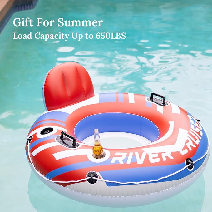River Tubes for Floating Heavy Duty Inflatable Floating Lounger Premium River Water Rafts Pool Float with Cup Holder Above Lake for Adults