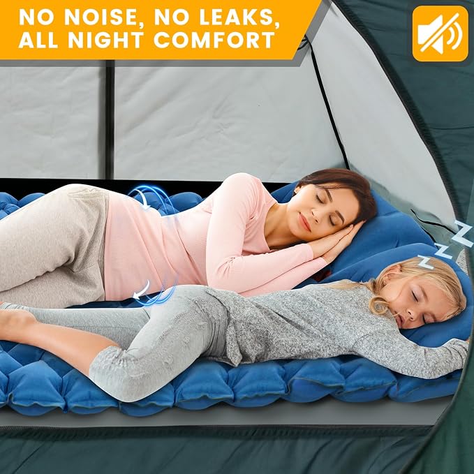Sleeping Pad for Camping 2 Person, Double Camping Pad with Built-in Foot Pump and Pillow, Inflatable 4in Extra-Thick Ultralight Air Mattress for Backpacking, Hiking, Travel, Tent, Car, Gift