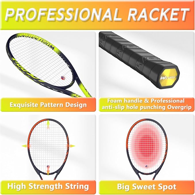 Pro Tennis Racket for Adults, 2 Player 27 inch Speed Tennis Racquet Acceptable for Beginner and Professional with 3 Tennis Balls, 2 Vibration Dampes, 2 Overgrips, Tennis Bag