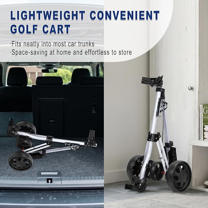 PGM Foldable Golf Push Pull Cart for Stable and Durable with Foot Brake, Lightweight Walking Cart with 3 or 4 Wheels for Courses and Players