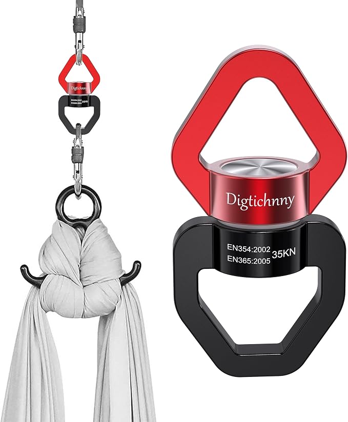 2 Pack Swivel Hook for Swing, 35KN Swing Spinner, Aluminium Alloy Swing Swivel for Children's Swing,Aerial Yoga,Web Tree Swing,Hanging Hammock Indoor Outdoor(Black-Red with 4 Carabiners)