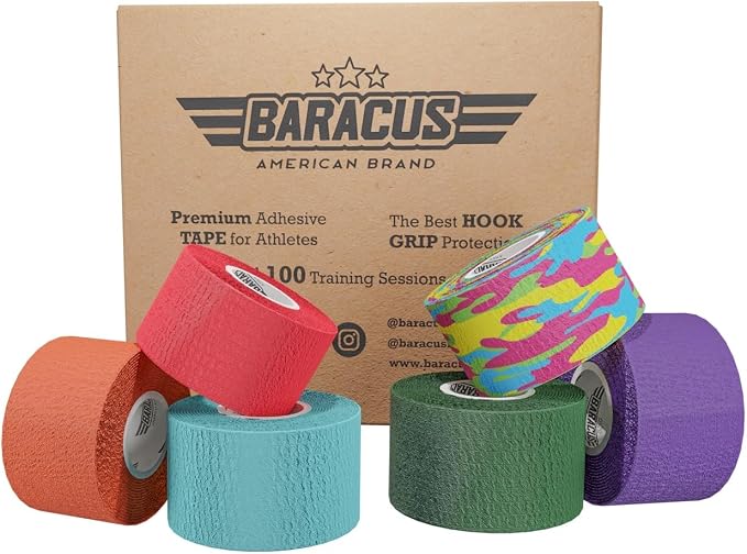 BARACUS Premium Thumb Tape Cross Training and Weightlifting for the Best Hook Grip - 23 ft Long - WOD Tape Chalk and Sweat Proof - Hook Grip Lifting Athletic Thumb Tape (EliteV2Box)