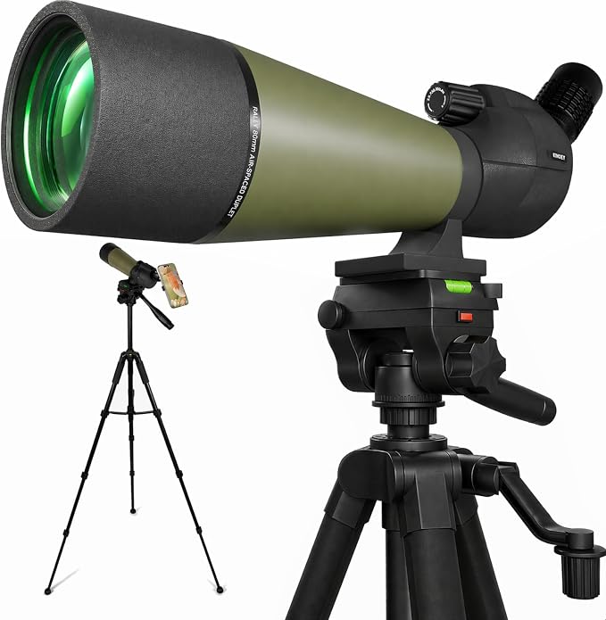 NWDEY Spotting Scope 25-75x80, BAK4 Prism FMC Optics, Waterproof Spotting Scope with Upgraded Tripod, Phone Adapter and Carrying Case for Bird Watching, Target Shooting, Wildlife Viewing