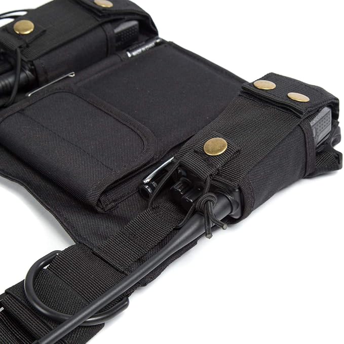 Radio Shoulder Holster Chest Harness Holder Vest Rig for Two Way Radio Chest Front Pack Pouch Walkie Talkie Case with Front Pouches for Kenwood Arcshell Retevis Baofeng UV-5R F8HP UV-82