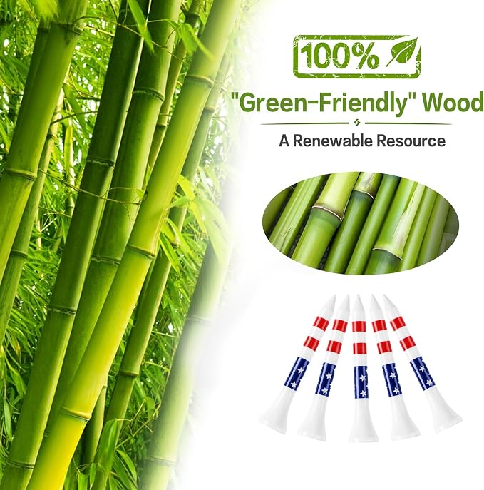 Stylish USA Flag Golf Tees Wood 1 1/2" 2 1/8" 2 3/4" 3 1/4" Value 500/1000 Pack, Durable Long Short Tees with Stripes for Consistent Height
