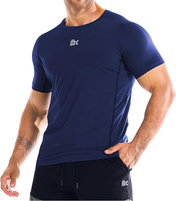 BROKIG Men Fitted Workout Gym Shirts-Lightweight Muscle T Shirts,Moisture Wicking Short Sleeve Tops for Running