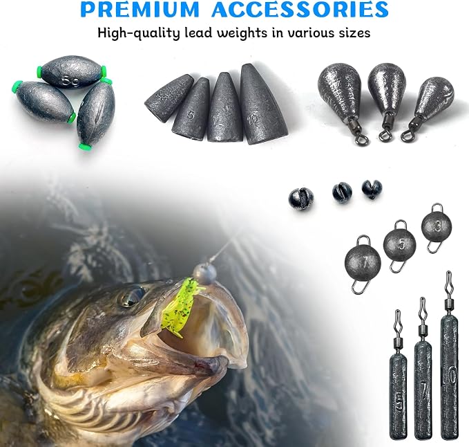 Fishing Accessories Kit Organized Fishing Tackle Box | Included Hooks, Sinkers Weights, Rubber Bobber, Jigs, Beads, Swivels Snaps, Fishing Gear Kit