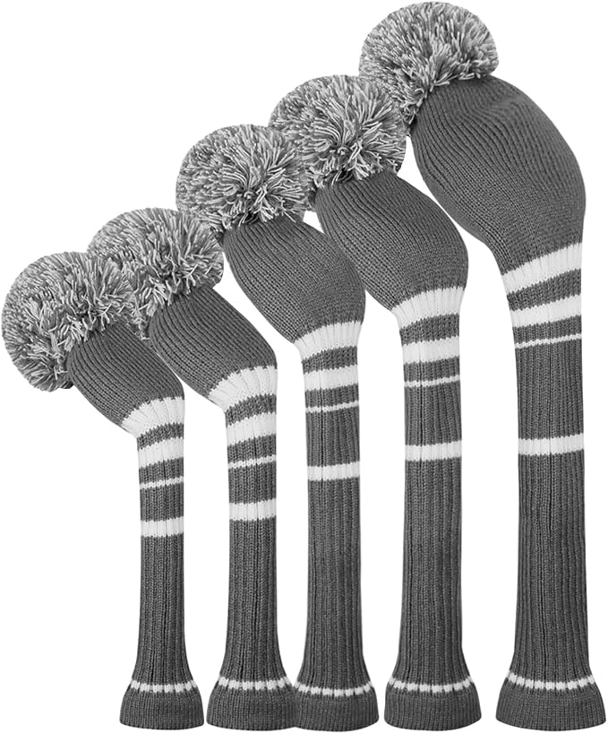Scott Edward Golf Headcover Set of 5 PCS, Driver Wood Cover *1, Fairway Wood Cover *2, Hybrid Cover * 2, with Rotating Number Tags