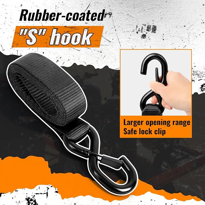4 Pack Ratchet Straps,Heavy Duty Powersports Tie Downs Load Straps,5208lbs Break Strength 1.5in x 8ft with Safety S Hooks and Soft Loops for Motorcycle Truck Cargo Roof Rack,Break Strength, Black