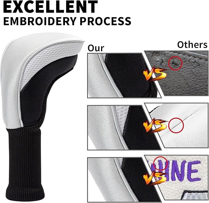 Golf Club Head Covers for Woods 3/4/5/6 Pieces Long Neck Mesh Sports Golf Club Headcovers Set with Interchangeable No. Tags 3 4 5 6 7 X Golf Accessories for Men Women