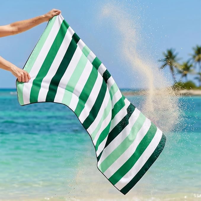 Exclusivo Mezcla Microfiber Quick Dry Beach Towel, Large Lightweight Sandfree Pool Towel for Swimming Camping Travel with Bag (Stripe Forest Green, 30x60 Inches)