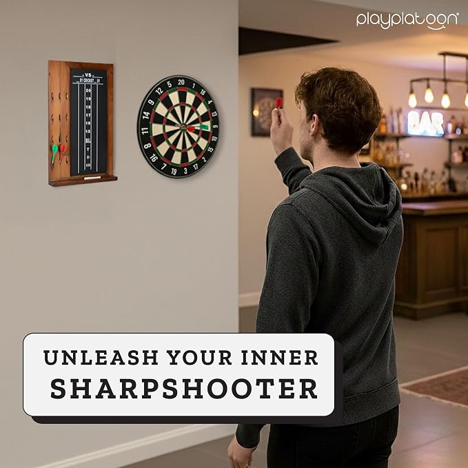 Play Platoon Dart Scoreboard & Darts Holder Wall Mount - Wood Score Board, Professional Darts Accessories, Dart Holder