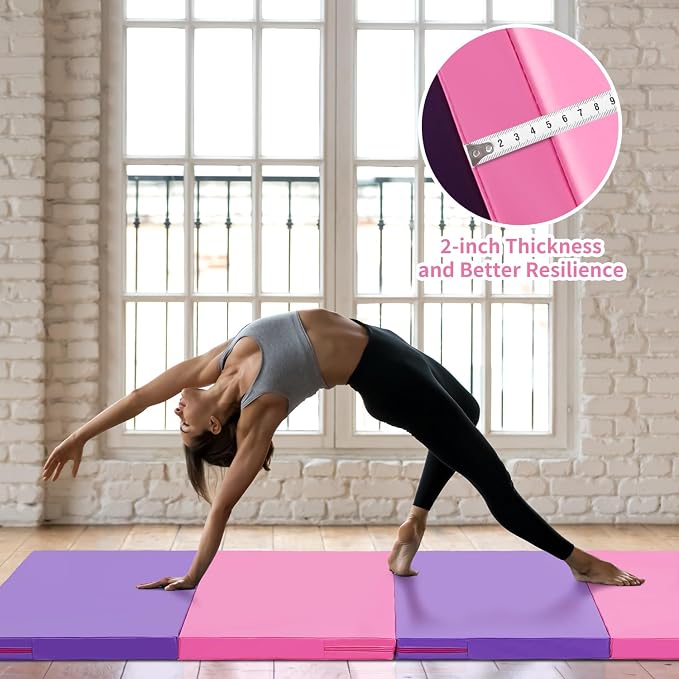 ZENOVA Gymnastics Mat 6'x3'x2''/4'x8'x2'' Exercise Mat Gym Mat for Home Aerobics Workout Foldable Tumbling Mat Children Gifts