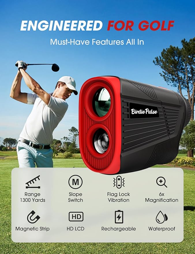 Golf Rangefinder with Slope & Magnet，1300 Yards Range Finder for Golf，Flag Locking Vibration，6-6.5X Magnification & HD LCD，Rechargeable Golf Range Finder，Black