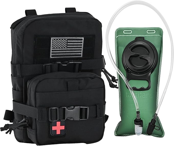 Tactical Mini Molle Hydration Pack,Molle Hydration Carrier with IFAK Pouch&US Flag&Med Patch,Hydropack for 2L Water Bladder
