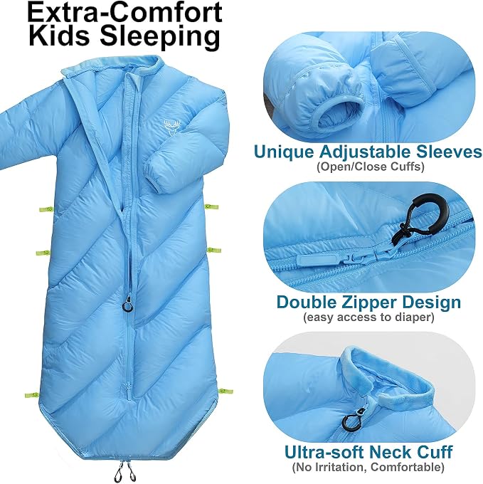Walkable Toddler Sleeping Bags for Kids, Boys Girls (2T-4T) - Puffy Camping Sleeping Sack for Indoor, Outdoor, Travel, Sleepover, Slumber Party (up to 46 in)- Machine Washable, Lightweight
