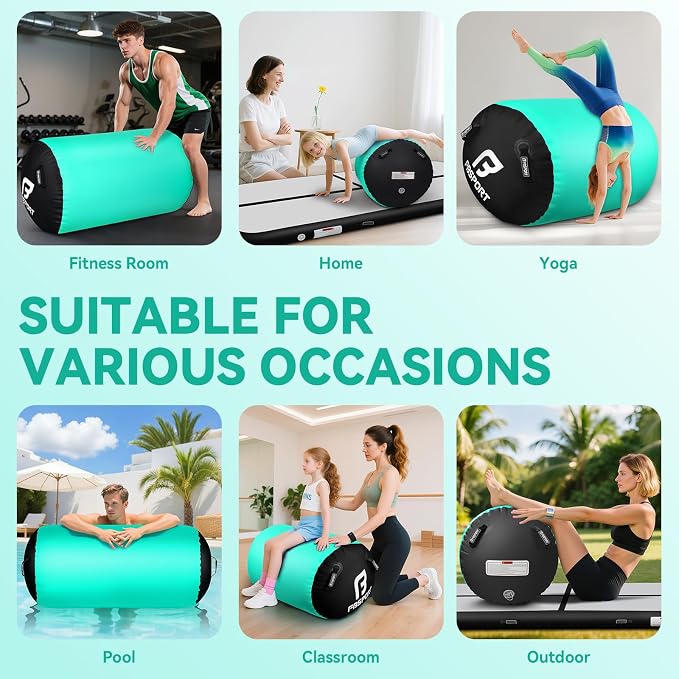 FBSPORT Air Roller Gymnastics Barrel, Inflatable Gymnastics Air Roller Inflatable Air Gymnastics Mat for Yoga Cheerleading Training Home Outdoor Indoor Use