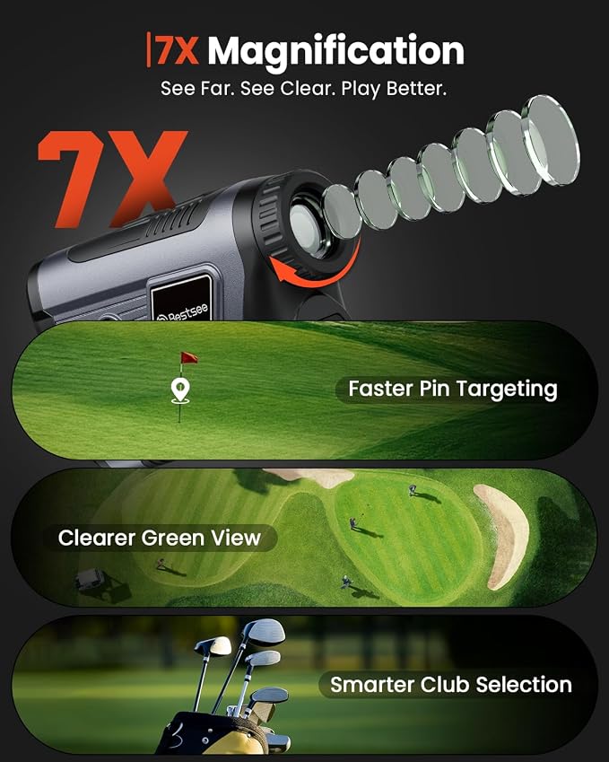 Bestsee Golf Rangefinder with Slope -1700 Yards Laser Range Finder Golf for Hunter, High-Precision Flag Pole Locking Vibration, 7X Magnification, USB-C Rechargeable Rangefinders Magnet Strip