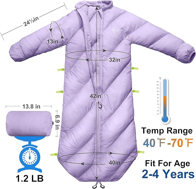 Walkable Toddler Sleeping Bags for Kids, Boys Girls (2T-4T) - Puffy Camping Sleeping Sack for Indoor, Outdoor, Travel, Sleepover, Slumber Party (up to 46 in)- Machine Washable, Lightweight