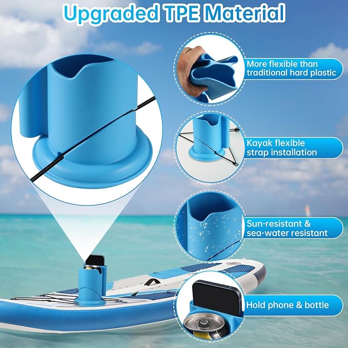 Paddle Board Cup Holder, Kayak Cup Holder 2-in-1 Drink & Phone Holder, Paddleboard and Kayak Accessories for SUP, Kayaking, Fishing, Yoga, or Surfing Adventures(Blue,2Pack)