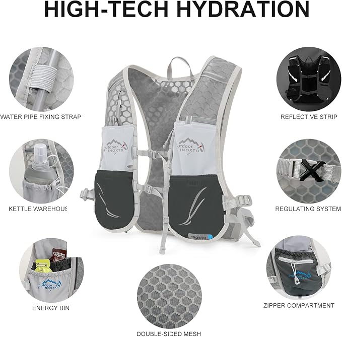 INOXTO Hydration Vest Backpack,Lightweight Water Running Vest Pack with 1.5L Water Bladder Bag Daypack for Hiking Trail Running Cycling Race Marathon for Women Men