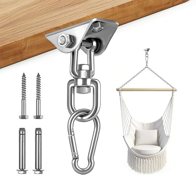Yose Porch Swing Hanging Kit Heavy Duty 1000lbs Stainless Steel, Easy to Install Swing Hardware with Ceiling Hooks and Hammock Hooks, Complete Swing Set Accessories for Indoor Outdoor Patio Garage