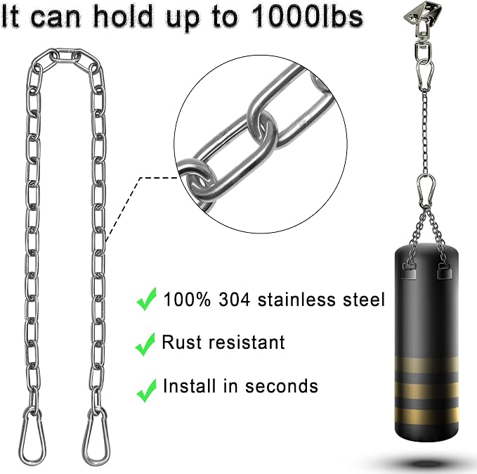Hammock Hanging Kit with Swing Chain 39inch, 1000lbs Capacity Hanging Hooks Heavy Duty 360° Swivel for Yoga, Chair, Tree, Indoor & Outdoor Gym