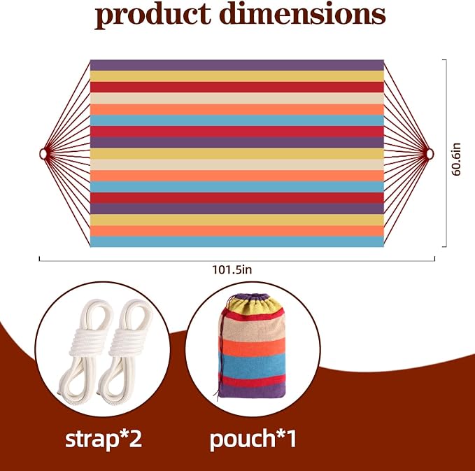 Camping Hammocks for Backyard Hanging Sturdy Garden Comfortable Fabric Hammock Indoor Tree Straps Up to 616lbs Weight Capacity with Travel Bag for Camping Portable Outdoor Patio (Multicolour)