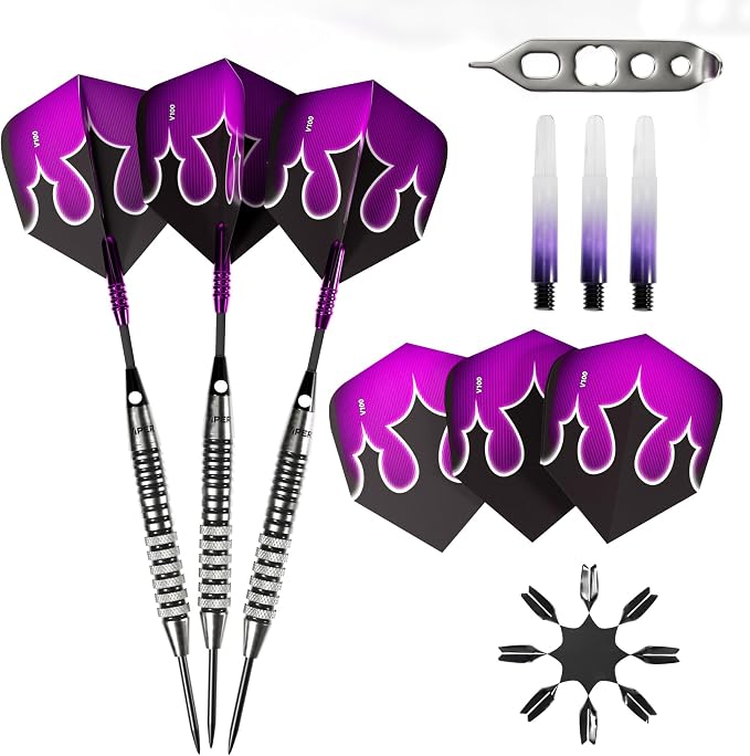 Viper Shot King Steel Tip Darts, 80% Tungsten Darts Metal Tip Dart Set for Bristle Dart Board, Carbon Fiber Shafts, Includes Nomad Case and Accessories
