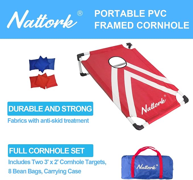 Portable Cornhole Set with 2 Collapsible Cornhole Boards, 8 Cornhole Bean Bags and Carrying Case for Yard Toss Game, Indoor Outdoor Camping Games for Family Parties (3 x 2-feet)