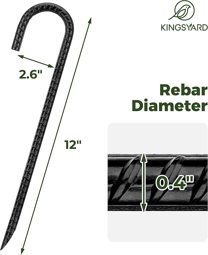 Kingsyard 16 Pack 12 Inch Rebar Stakes J Hook Ground Stakes, Galvanized Metal Heavy Duty Tent Stakes for Trampolines Chain Link Fence Lawn Inflatables Decorations Outdoor Canopy Swing Set