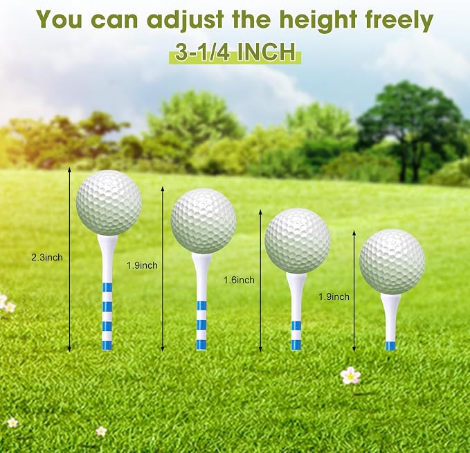 Vinsot 1000 Pcs Golf Tees Bulk 3-1/4'' Wooden Tees for Driving Range, Golf Club Accessories for Men Dad (White Blue,Lines)