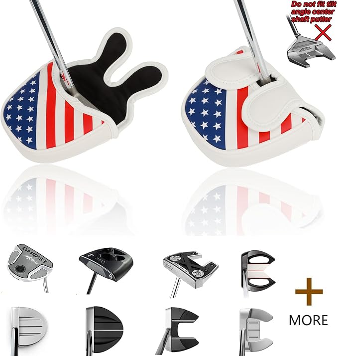 Golf Club Head Covers,4pcs or 1pc USA Golf Head Covers for Woods and Driver Fairway Hybrid - PU Leather Mallet Blade Putter for Men Women Golf Enthusiast
