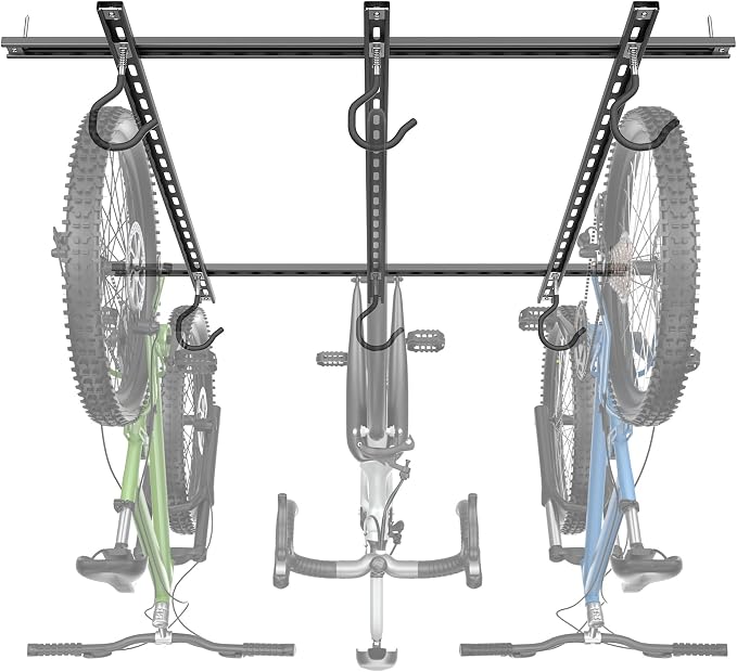 WALMANN Garage Ceiling Bike Rack, Adjustable Overhead Bicycle Storage System – Stores 3 Bikes Horizontally or 6 Bikes Vertically, Ceiling-Mount Bike Hanger for Road & Mountain Bikes
