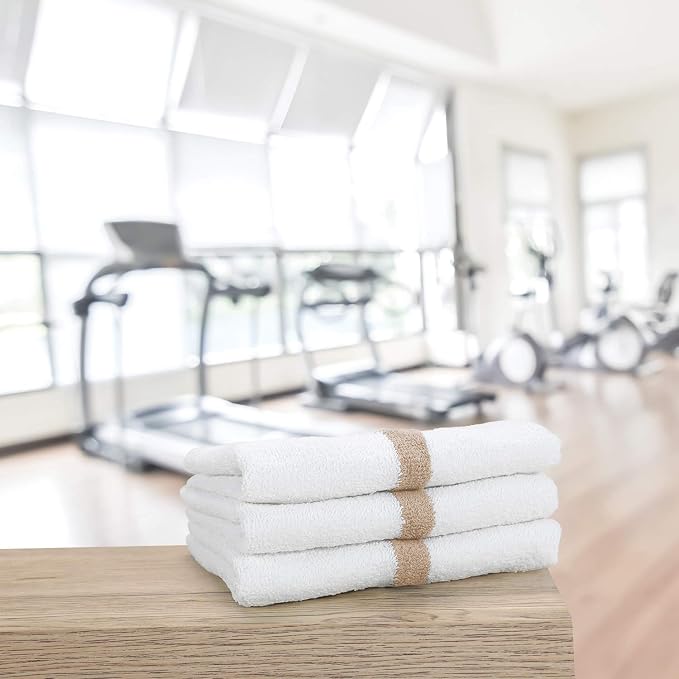 Arkwright White Hand Gym Towels - Case of 120 - Bulk 100% Cotton Soft Quick Dry Sweat Absorbent Hotel Quality Towels for Workout, Bathroom, Spa, Pool, 16 x 27 in, Beige