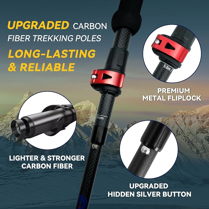 Carbon Fiber Trekking Poles - Lightweight Collapsible Hiking Poles, 2 PCS Nordic Hiking Sticks for Travel, Backpacking Walking Sticks for Men, Women, Seniors with Cork Grip & Quick-Lock System