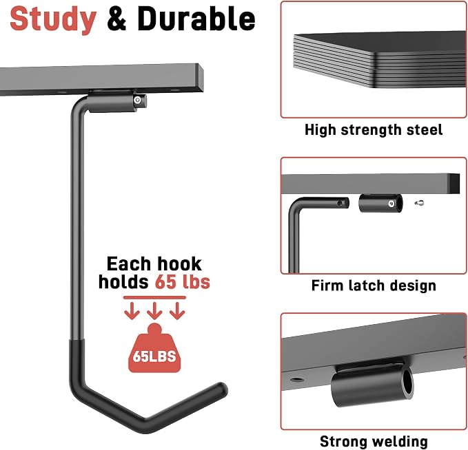 Ultrawall Ceiling Bike Rack for Garage, Indoor Bike Storage Hanger for up to 2 Bikes (Horizontally), 4 Bikes (Vertically) with Adjustable Cycling Hooks, 25 Inch