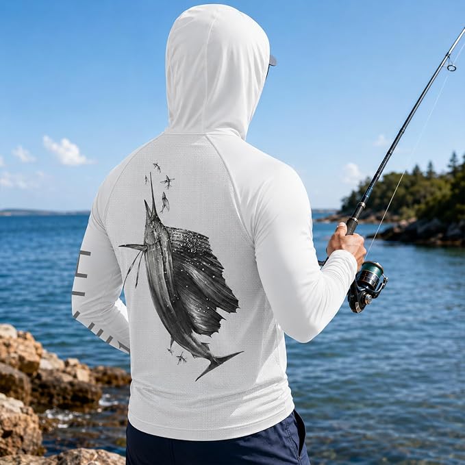 Palmyth Men's Fishing Hoodie Shirt UPF 50+ Quick-Dry Breathable Long Sleeve | Long Sleeve Fishing Shirt, UPF 50+ Sun Protection, Quick-Dry Fabric, Breathable Mesh Back, Built-in Face Mask, 4-way Stretch