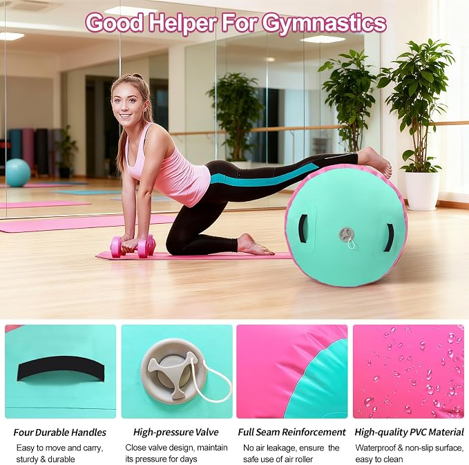 GYUEM Air Roller Gymnastics Barrel Inflatable Tumbling Roller Air Mat Octagon Mat with Electric Pump for Backhandspring Training Cheerleading Home Use