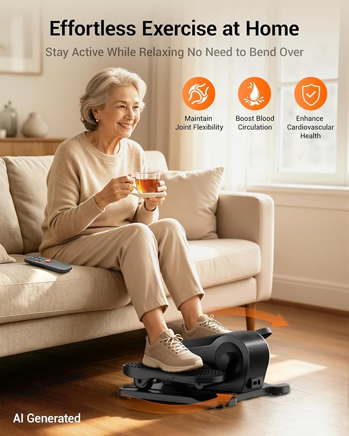 Under Desk Elliptical Machine Seated Pedal Exerciser | Quiet Leg Exerciser While Sitting, Mini Portable Leg Exercise Machine with Remote, Adjustable 12-Speeds, Manual & Auto Mode