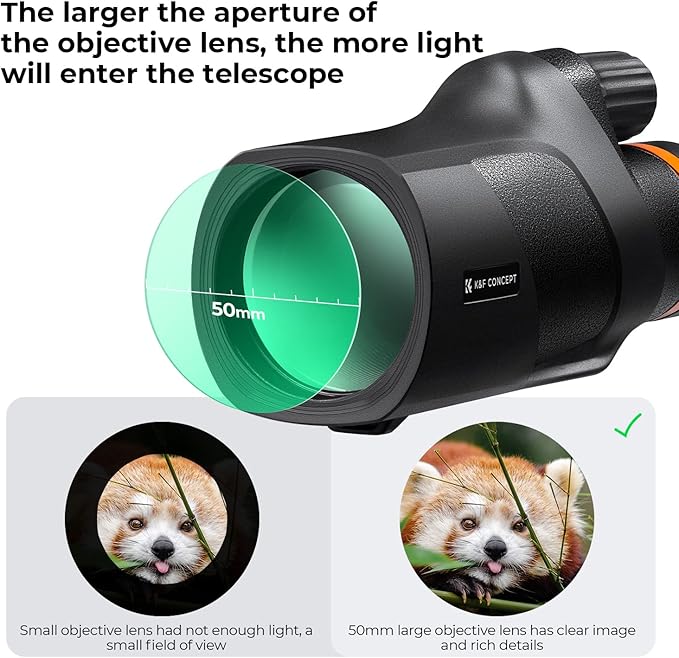 K&F Concept® IP68 10 Meters Waterproof 12X50 Monocular Telescope with Cleaning Cloth, Scope BAK-4 Prism FMC for Stargazing, Birdwatching, Hunting, Camping, Traveling, HD Monocular for Adults