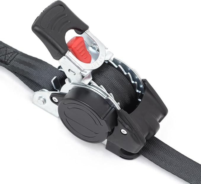 PowerTye - 1 inch x 10ft Long Retractable Ratchet Tie Down Strap with Latch Hooks - Self-Retracting Ratchet, Ideal for Motorcycle, ATV, and Light Cargo, Includes Nylon Storage Bag, Black (Pair)