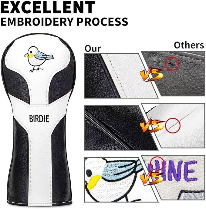 Vesperlux Birdie Golf Headcover Driver Wood Hybrid | Waterproof, Anti-Slip, 3-Pack, Universal Fit, Alignment Stick Cover, Durable, Adjustable Number Dial, Funny Unisex Golf Gift