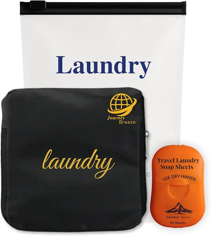 Travel Laundry Detergent Sheets and Foldable Travel Laundry Bag – Compact Laundry Detergent Sheets for Traveling, Dirty Clothes Laundry Bag for Hotels, Cruises & Suitcases