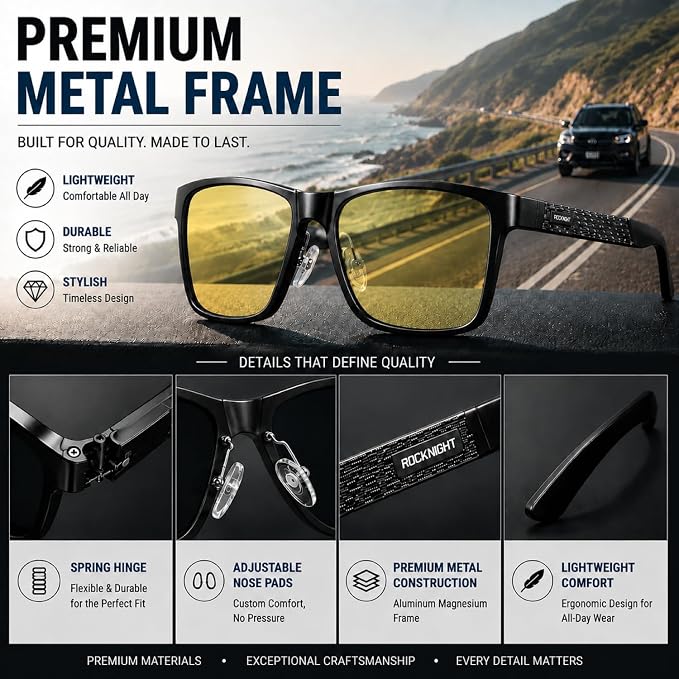 ROCKNIGHT Polarized Driving Sunglasses with Spring Hinges