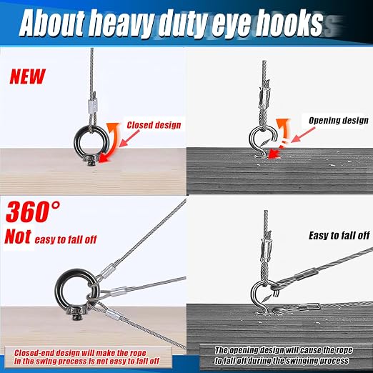 OHIYO 6.3 Inch Heavy Duty Eye Hooks M10 Self Tapping Eyelet Screw Load Capacity 850 LBS Heavy Duty Screw in Eye Hooks for Hammock Stand, Swing Chair, Yoga, Heavy Indoor & Outdoor Uses (Black)